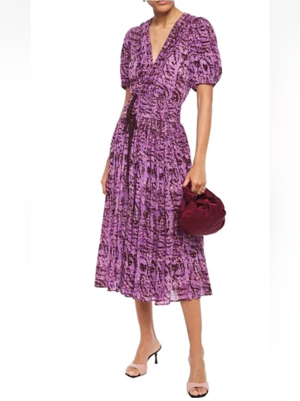Ulla Johnson 'Kemala' Bow-Detailed Printed Cotton-Gauze Midi Wrap Dress sz 10